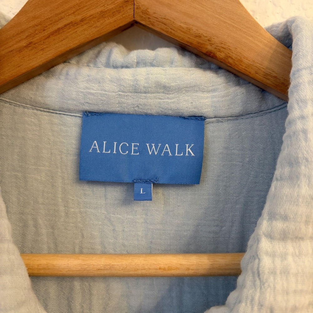 Alice Walk Cotton Gauze Shirt Dress L Coastal Beach Nautical Cover Up Light Blue - Picture 3 of 10